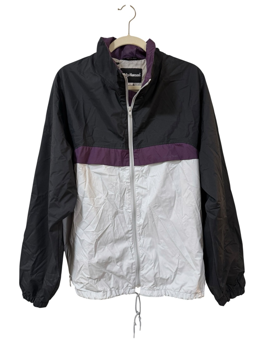 Helly Hansen windbreaker jacket colorblock black gray purple women’s LARGE